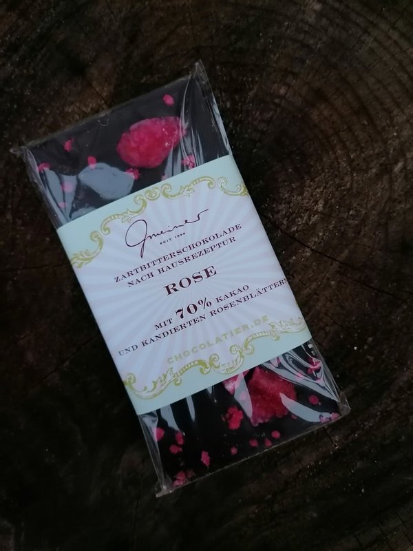 Gmeiner Zartbitterschokolade mit kandierten Rosenblüten 70% Kakao ABVERKAUF